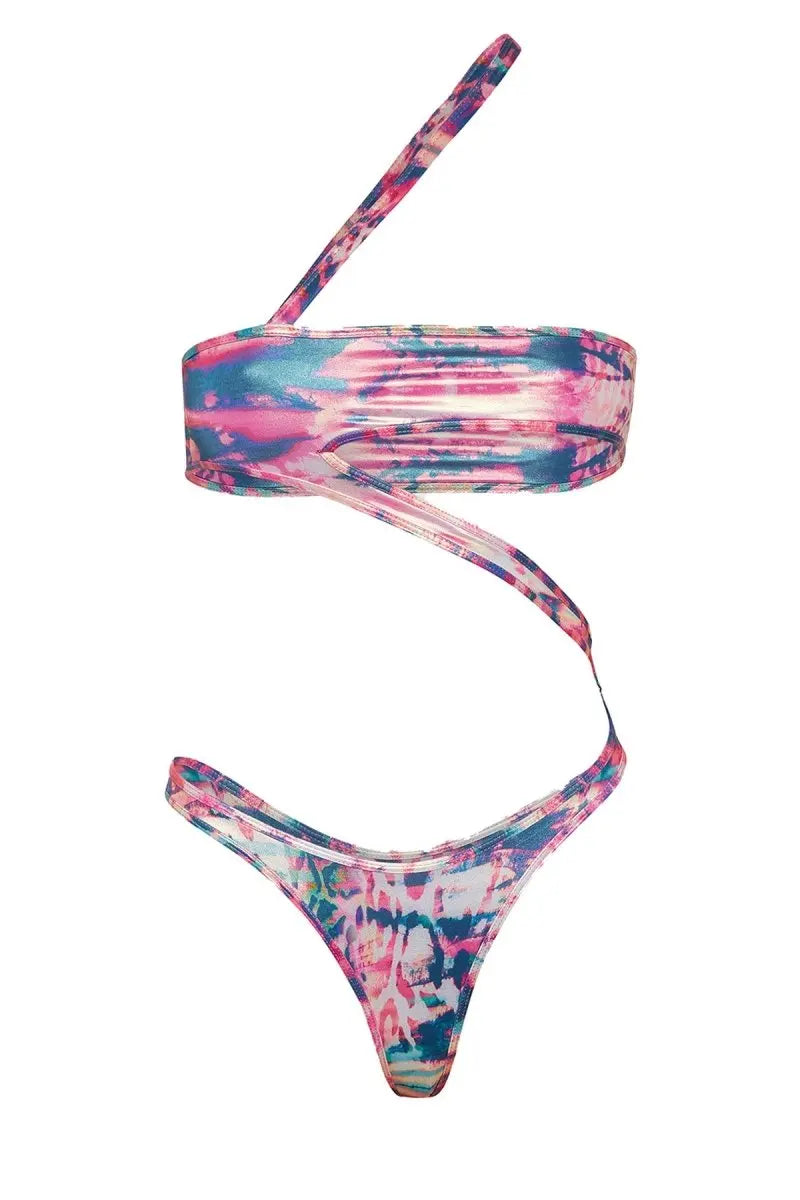 Women's Sexy Minimalist One-Piece Swimsuit — Bold Cutout Design, Metallic Print, Eco-Friendly Material