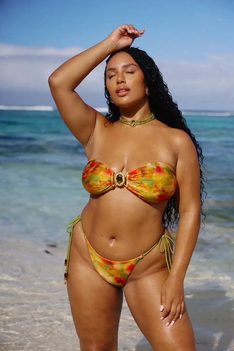 Women's Fashion Print Bikini Set Strapless Bandeau Swimwear Sexy Beach Bathing Suits